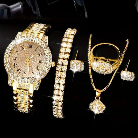 Diamond Roman Quartz Watch Five-piece Set